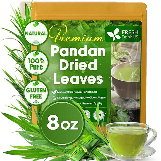 FreshDrinkUS, Premium 8oz Natural Pandan Leaves Dried, 100% Pure Dried Pandan Leaves, Pandan Leaf Tea, No Additives, No Caffeine, Vegan (8 oz Dried Leaves)