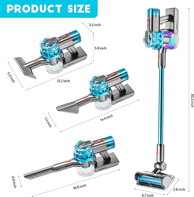 4-in-1 Kids Toy Vacuum That Really Works, Toddler Pretend Play Cleaning Set with Real Suction, Toys Working Cleaner Birthday Idea for 3 4 5 6 7+ Year Girl Boy (Cyan)