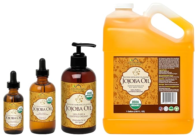 US Organic Jojoba Oil, USDA Certified Organic,100% Pure & Natural, Cold Pressed Virgin, Unrefined, Haxane Free, Sourced from Middle East Directly (Medium (4oz, 115ml))