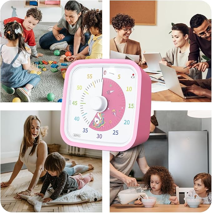Yunbaoit Visual Timer with Protective Case, Unicorn Disk 60 Minute Countdown Timer for Kids and Adults, Silent Time Management Tool(Pink)