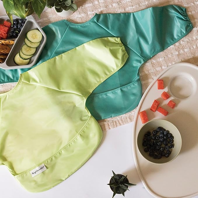 Tiny Twinkle Long Sleeve Bib for Babies & Toddlers – 2 Pack Waterproof Smock Bibs for Eating – Machine Washable & Mess-Proof, Baby Feeding Essential & Shower Must-Have (Rainforest,6–24M)