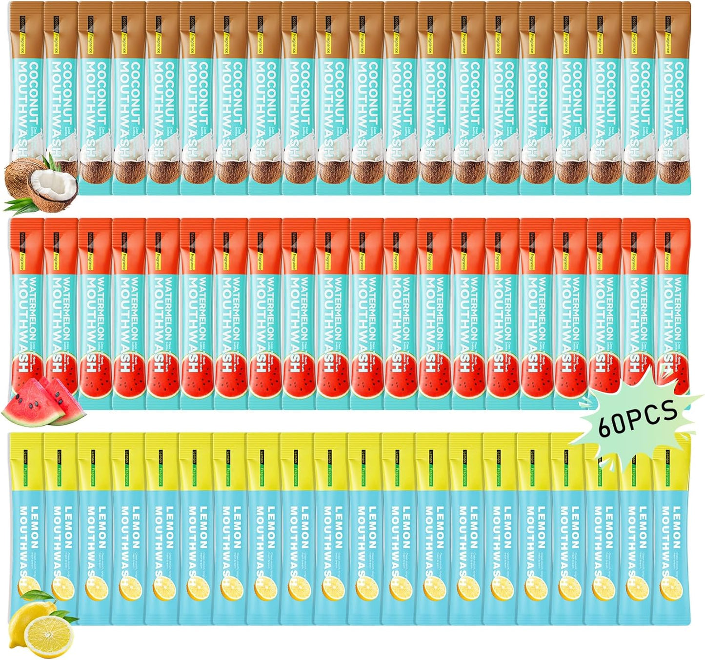 3 Flavors Mini Mouthwash Travel Size, Portable Individual Travel Mouth Wash for Fresh Breath, Refreshing Long Lasting Gentle Oral Care Mouthwash Packs(Pack of 60) Set C