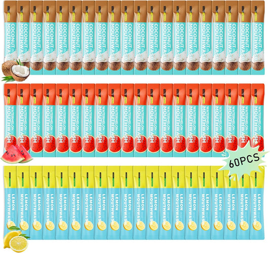 3 Flavors Mini Mouthwash Travel Size, Portable Individual Travel Mouth Wash for Fresh Breath, Refreshing Long Lasting Gentle Oral Care Mouthwash Packs(Pack of 60) Set C