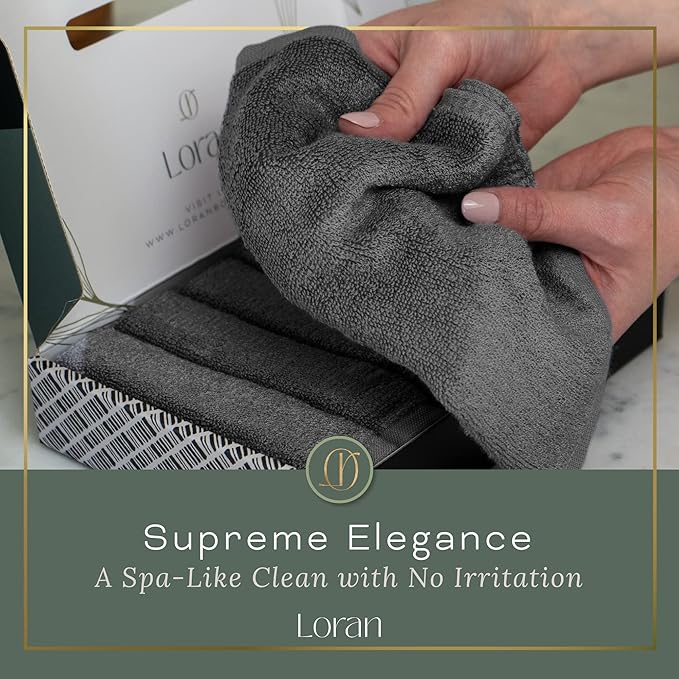 Charcoal Grey Washcloths Set of 6 Soft Facial Cloths 10” x 10” 100% Viscose Derived from Bamboo Spa-Like Feel Silky Face Cloth for Skin Cleansing