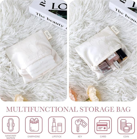 DGAZ Sanitary Napkin Storage Bag, Period Bag for Teen Aged Girls, Portable Period Bag for Panty Liners/Menstrual Cup/Small Tampons，Mini Makeup Bag for Purse(Snowflake)