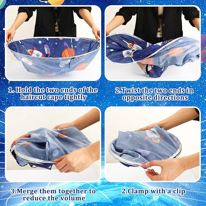 FEBSNOW Kids Hair Cutting Cape, Cartoon Prints Adjustable Haircut Cape Umbrella for Kids Adults Home Salon Barber Supplies