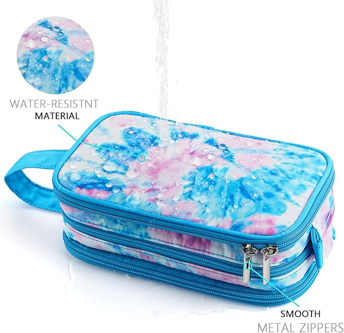 Kids Toiletry Bag for Girls, Travel Toiletry Bag for Teen Girls Cosmetic Bag Makeup Bag Waterproof Hanging Wash Bag Toiletries, Tie Dye Blue