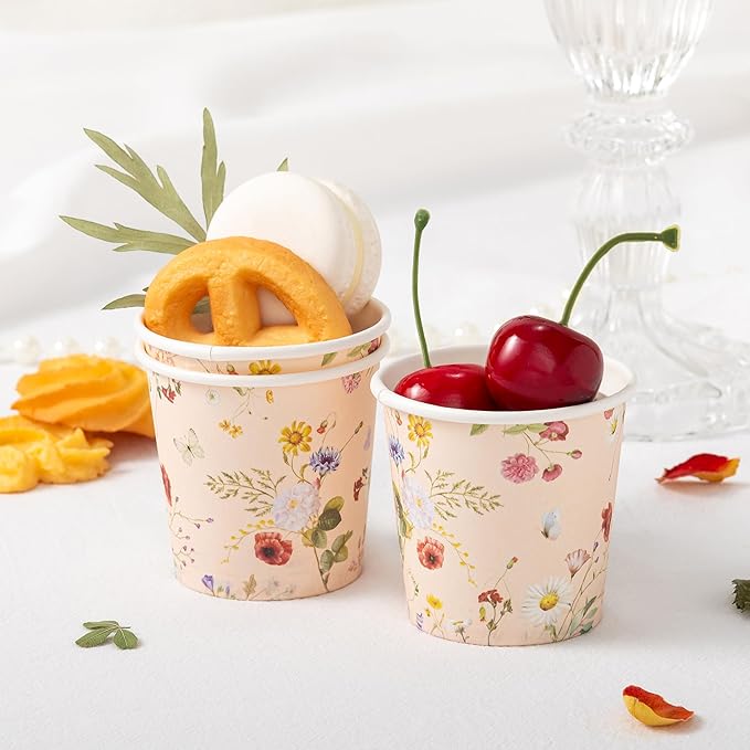 Crisky 3oz Bathroom Cups[300 Pack] Disposable Paper Dixie Cup, Elegant Vintage Floral Small Mouthwash Cups, Hot/Cold Beverage Coffee, Dessert for Birthday Parties, Home-use, Picnics, Ceremonies