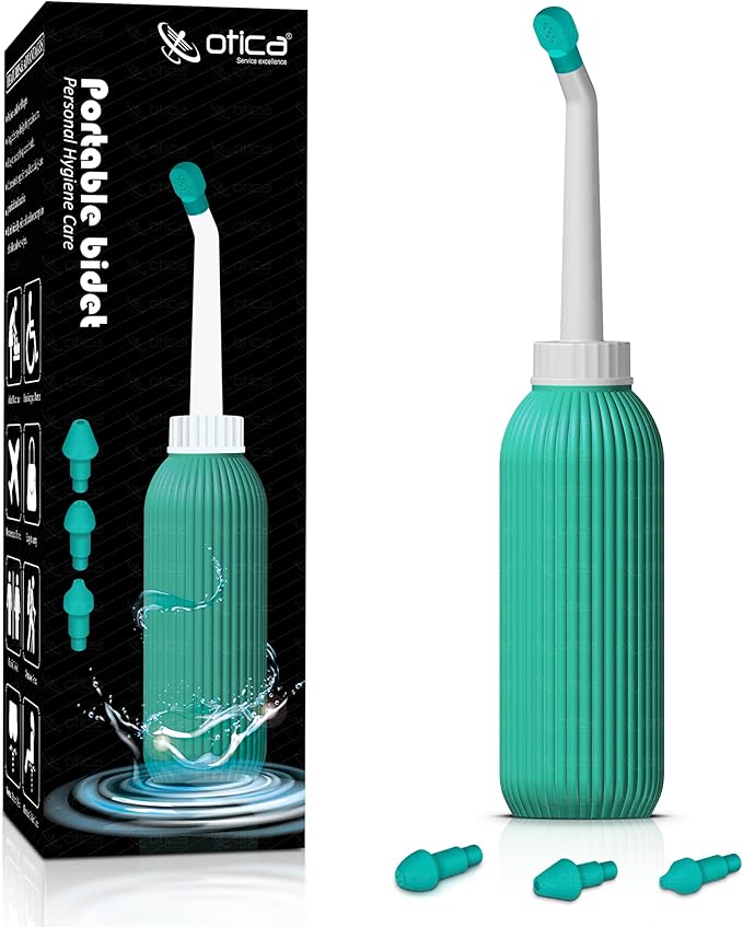 Upside Down Peri Bottle for Postpartum Care, Portable Bidet for Perineal Cleansing, 500ml Capacity,4 Nozzle Tips ,Angled Nozzle, Travel-Friendly, Handheld Washer for New Moms, Unisex