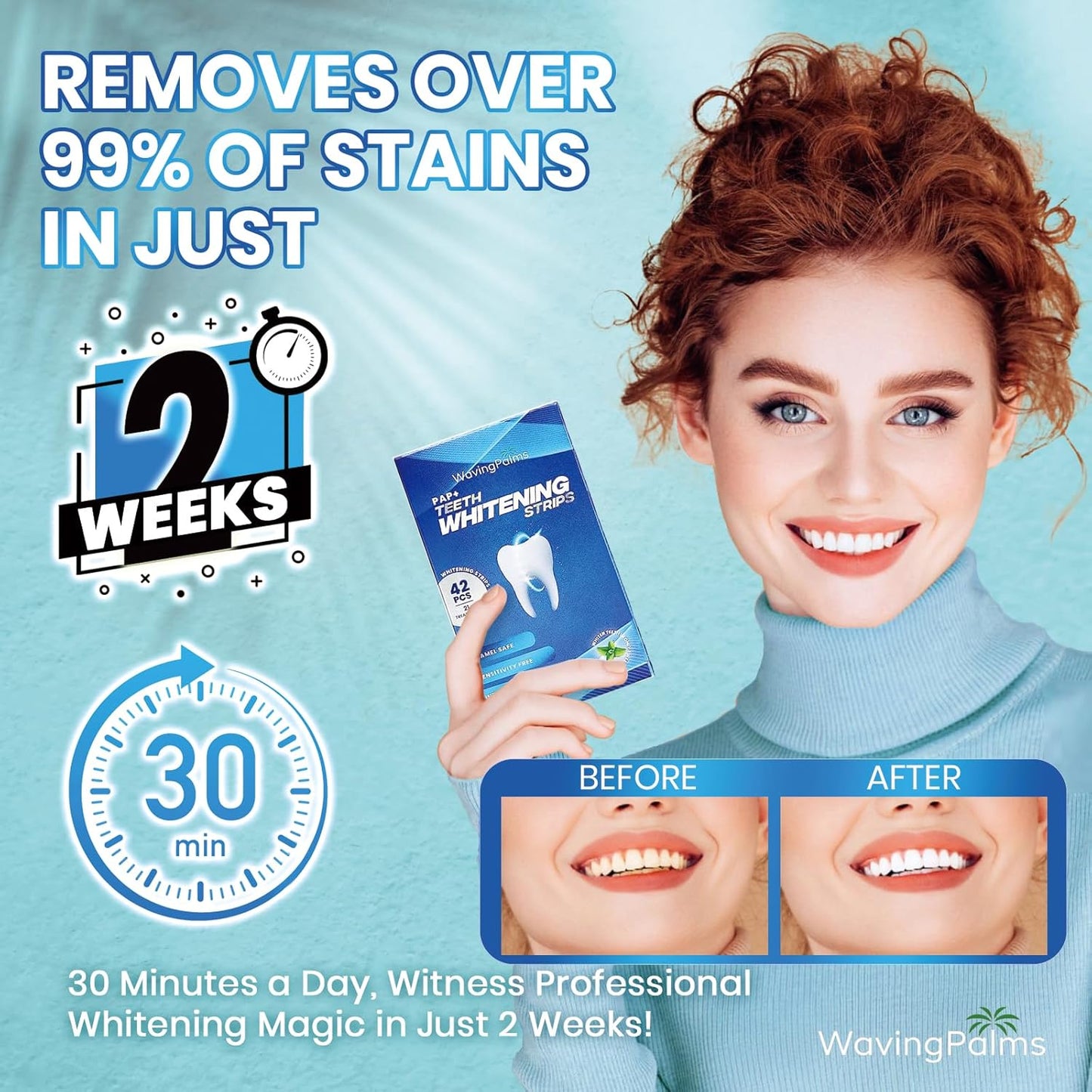 Professional Whitening Strips for Sensitive Teeth:Hydrogen Peroxide-Free Treatments - Effective & Gentle Dental Whitener (42 Count (Pack of 1), Mint)