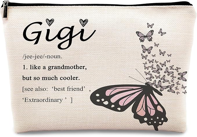 kdqua Gigi Butterfly Makeup Bag, Best Gigi Gifts for Christmas Birthday from Grandkids, Grandma Gifts from Granddaughters Grandsons Cosmetic Bags Zipper Pouch Travel Organizer Toiletry Bag