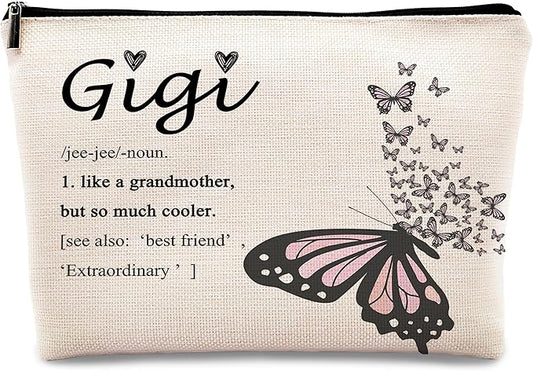 kdqua Gigi Butterfly Makeup Bag, Best Gigi Gifts for Christmas Birthday from Grandkids, Grandma Gifts from Granddaughters Grandsons Cosmetic Bags Zipper Pouch Travel Organizer Toiletry Bag