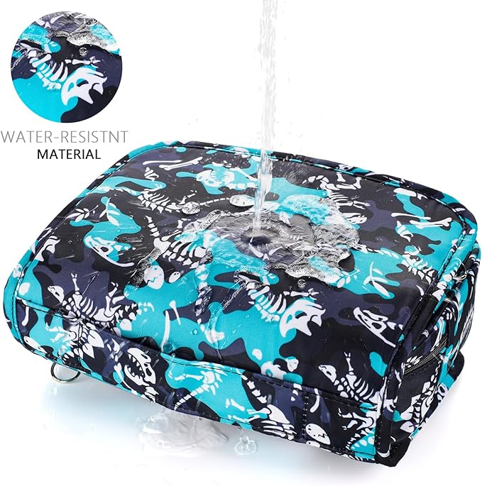 Kids Hanging Toiletry Bag for Boys, Travel Toiletry Bag for Little Young Boys Waterproof Wash Bag Toddler Traveling Toiletries, Dinosaur Black