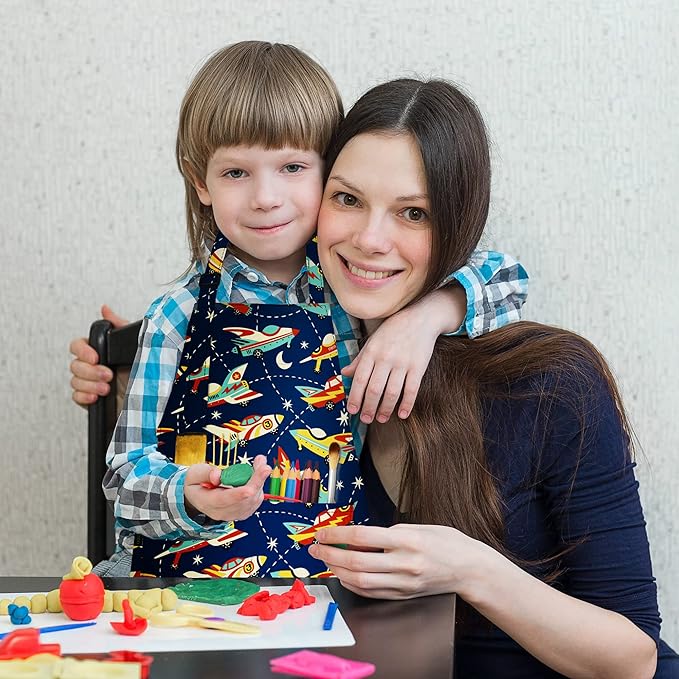 BeeGreen Kids Cooking Aprons w Adjustable Strap Kitchen Aprons w Front Pocket for Kids Toddler Painting Baking Artist