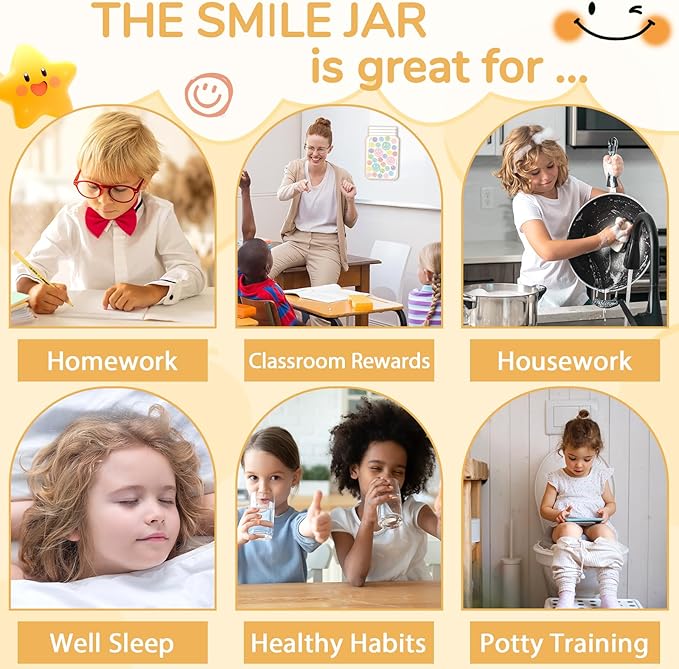 Magnetic Smile Face Reward Jar for Kids 68Pcs Boho Smiley Faces 1 Storage Bag Reward Jars Positive Behavior Chart Behavior Management Classroom Tools for Students Teachers Back to School Supplies