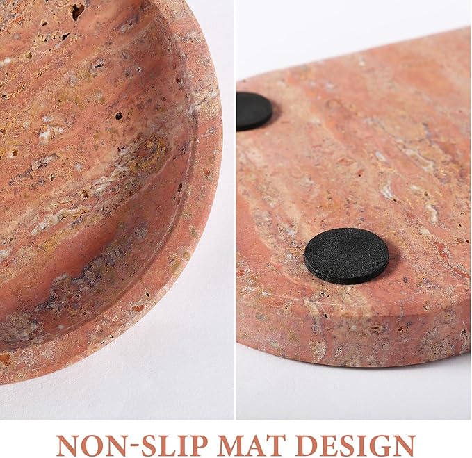 Koville Turkish Red Travertine Tray, 10" x 5" Vanity Decorative Marble Tray for Bathroom, Home Décor Trays for Countertop Organizer, Catchall Trays for Perfume, Candles, Jewelry