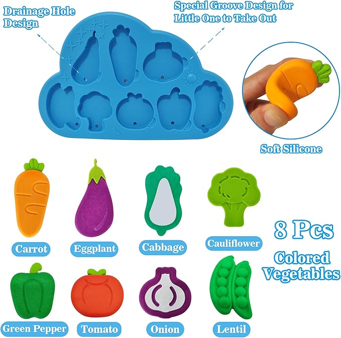 Silicone Bath Toys, No Hole Vegetable Bathtub Toys, Mold-Free Soft Bath Toys for Toddlers, Easy Clean Early Learning Sorting Toy, Floating Tub Toys for Kids - Birthday Gift for Boys Girls