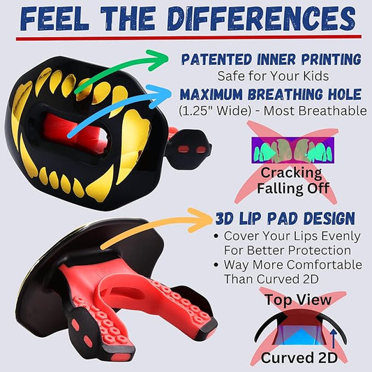Oral Mart Flag Football Mouth Guard with 3D LipFit Design for Kids - Youth Tackle Football Mouthguard (No Boil) Cool Instant Fit Lip Guard Mouthpiece for Braces (Detachable Helmet Strap Included)