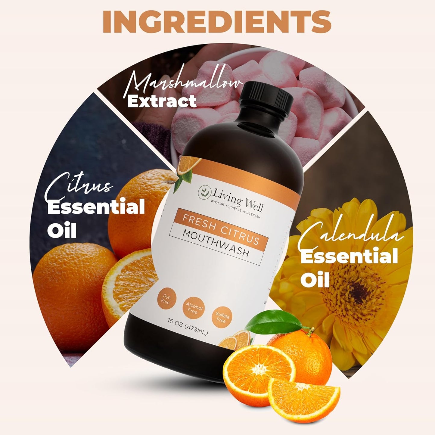 Living Well with Dr. Michelle Fresh Citrus Remineralizing Mouthwash | Hydroxyapatite & Colloidal Silver Formula | Alcohol-Free, Natural & Organic | Fluoride-Free Mouth Rinse
