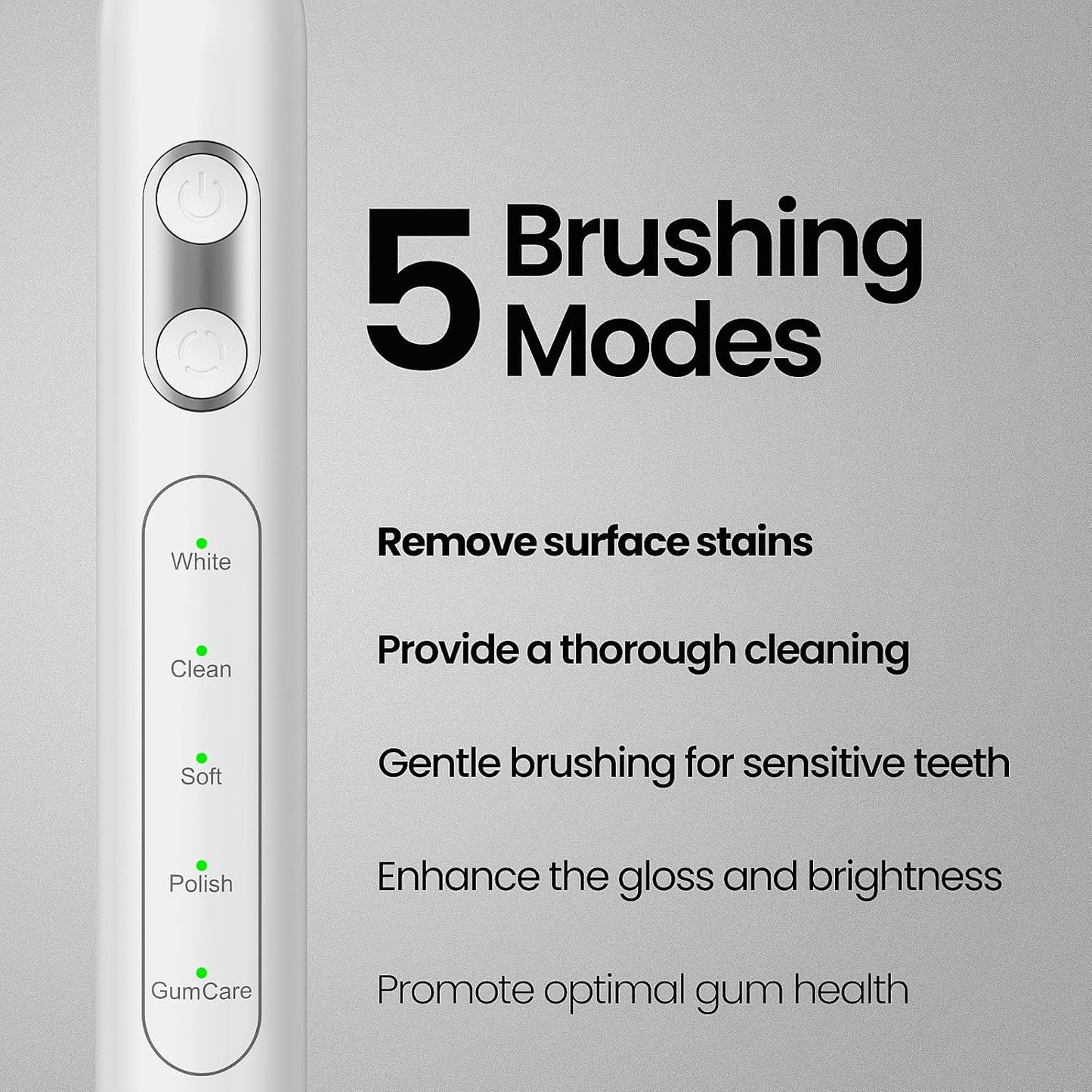 YUNCHI Sonic Electric Toothbrush for Adults Teens, Rechargeable Battery Toothbrush with 8 Brush Heads, 90 Days, 44000 VPM Powerful Motor, 5 Models & 2 Minutes Built in Smart Timer, Travel Case,White