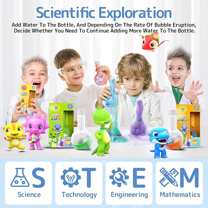 Bath Toys Stocking Stuffers for Kids Potion, SWCANDY 6 Pack Bath Bombs Bathtub Colorful Bubble Foam Boys Girls Scientific Soap Magical Non-Toxic Fizzes Eruption for Ages 4-8 Years Old Toddlers