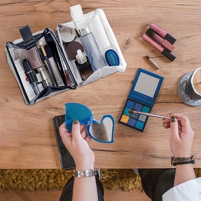 TSA Approved Clear TPU Toiletry Bag with Magnetic Closure Leak Resistant Makeup Bag Cosmetic Pouch Dopp Kit Travel Essentials Bag Magnetic Travel Container Organizer Pouch (Black)