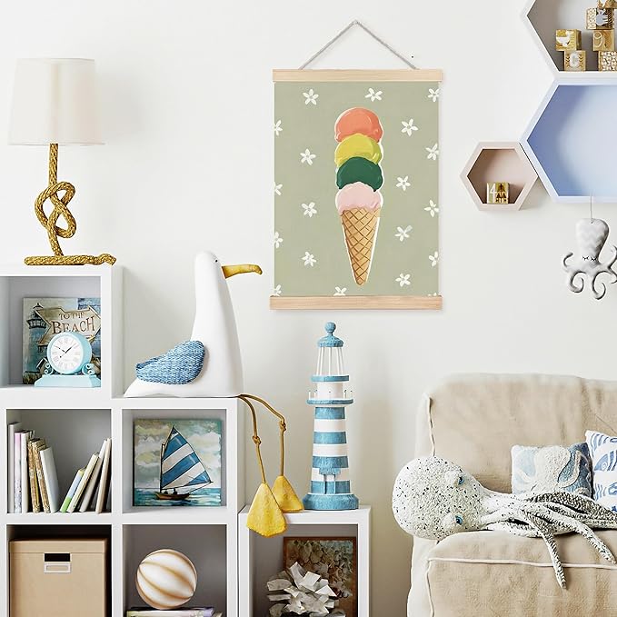 FDHSPAAM Ice Cream Nursery Wall Art Decor, Kids Room Decor, Cute Ice Cream Cone Sweet Treat Neutral Wall Art Posters for Kids Bedroom Cafe Kitchen, 12x16 Inch
