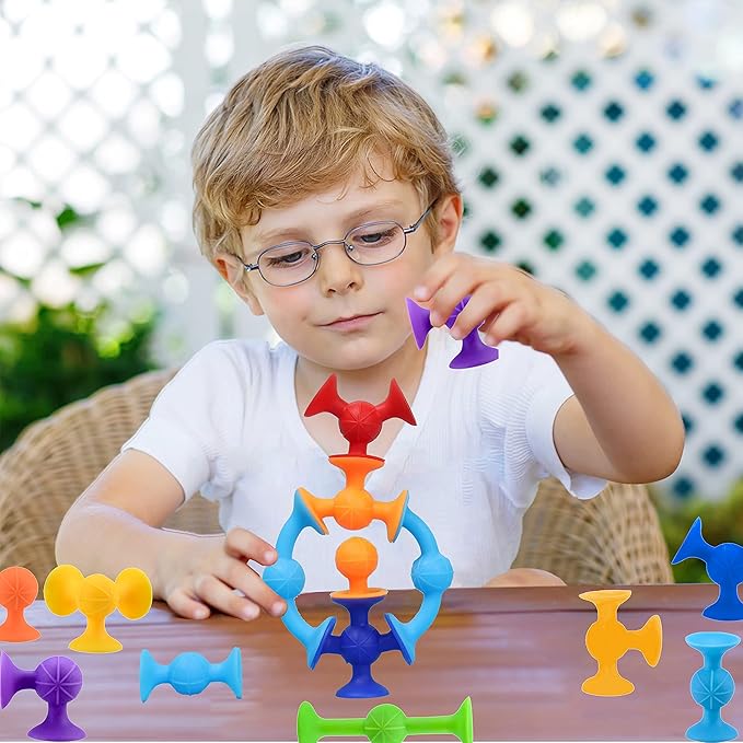 48 Piece Suction Cup Toys Construction Set, Silicone Building Blocks DIY Blocks - Sucker Toy are Fun Bath Toys, Fidget Toys for Toddlers 3-5 Old Boys and Girls