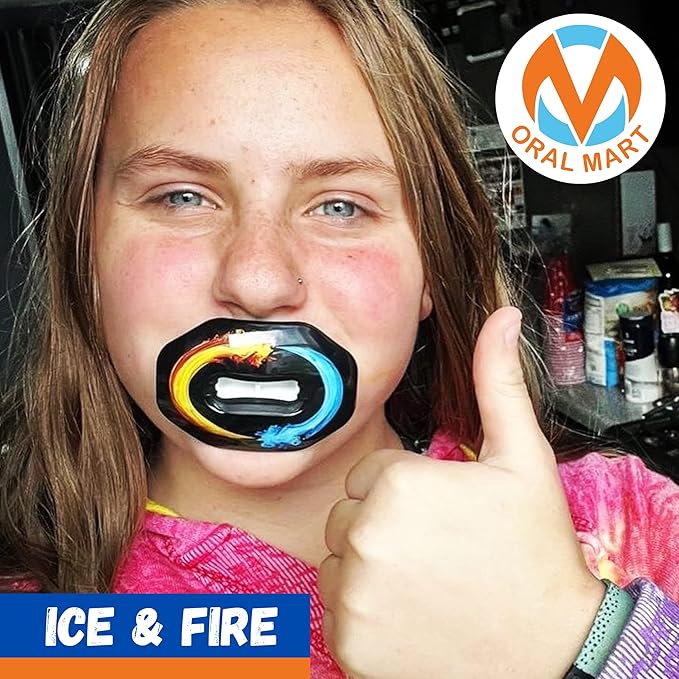 Oral Mart Flag Football Mouth Guard with 3D LipFit Design for Kids - Youth Tackle Football Mouthguard (No Boil) Cool Instant Fit Lip Guard Mouthpiece for Braces (Detachable Helmet Strap Included)