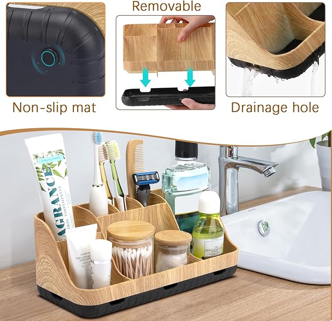 Bathroom Organizers and Storage - Detachable 7 Slots Kids Electric Toothbrush and Toothpaste Holde Drainage for Bathroom Accessories Organization Counter Vanity Storage