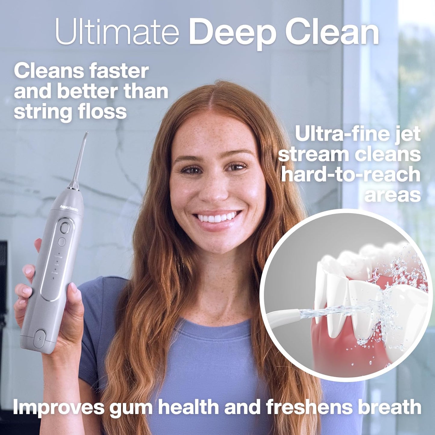 AquaSonic Icon Water Flosser for Teeth – Cordless Rechargeable Oral Irrigator – Waterproof, Portable Dental Cleaning with Jet Tip – Braces Home Travel - Stone