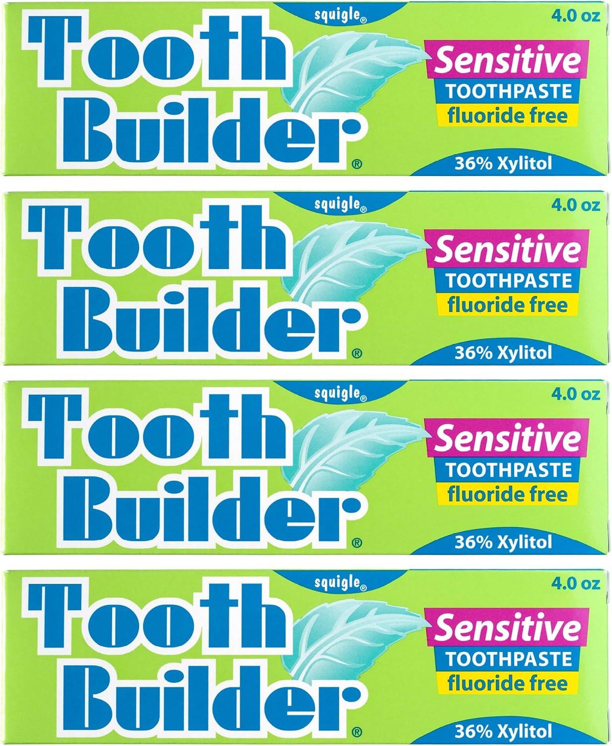 Squigle Tooth Builder SLS Free Toothpaste (Stops Tooth Sensitivity) Prevents Canker Sores, Cavities, Perioral Dermatitis, Bad Breath, Chapped Lips, 4 oz (16 Ounce (Pack of 4), Unflavored)