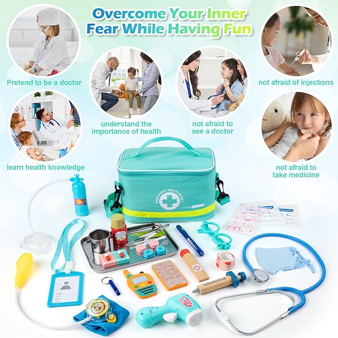 Sundaymot Doctor Kit for Kids, 34 Pcs Pretend Playset for Toddlers, Doctor kit for Toddlers 3-5, with Medical Bag, Stethoscope and Other Accessories, for Boys and Girls Fun Role Playing Game
