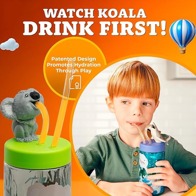 Trend Zoo Koala Cup, Water Bottle, Tumbler with Lid and Straw, Travel Sippy Cup for Water or Milk, Cups with Lids BPA Free Plastic, 12 oz