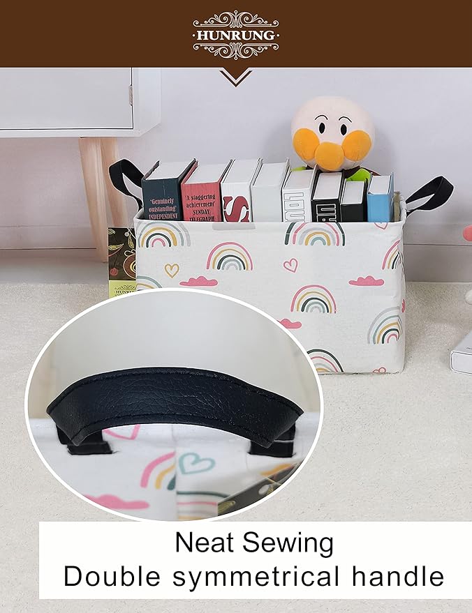 HUNRUNG Rectangle Storage Basket Cute Canvas Organizer Bin for Pet/Children Toys, Books, Clothes Perfect for Rooms/Playroom(Rec-Rainbow)