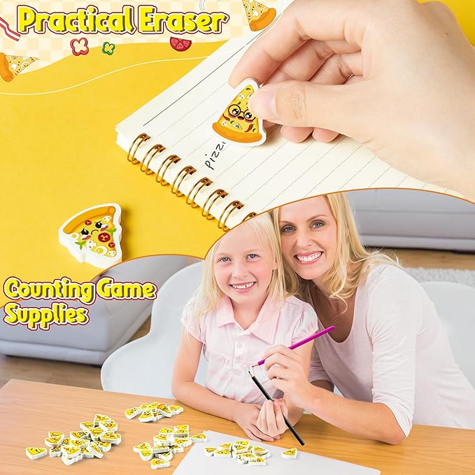CJiangpo 60Pcs Pizza Mini Erasers for Kids, Cute Cartoon Pencil Rubber Eraser, Novelty 3D Desk Puzzle Pizza Day Themed Party Favors Filler Kids School Classroom Prizes Gifts