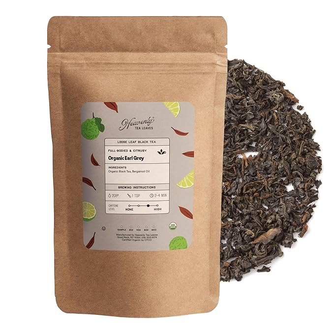 Heavenly Tea Leaves Organic Earl Grey, Loose Leaf Black Tea, 4 Oz. (Approx. 50 Cups) - Strong, Full Bodied, Brisk, Great For Hot Or Iced Tea, Naturally Caffeinated, Premium Quality