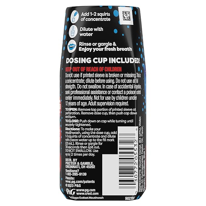 Crest Scope Squeez Mouthwash Concentrate, Cool Peppermint Flavor, 50mL Bottle, Equal Uses up to 1L Bottle *vs 1L Scope Outlast Mouthwash, Squeez to Control The Strength