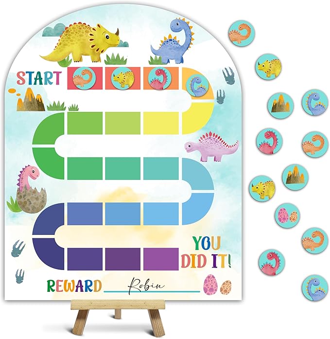 Dinosaur Theme Wooden Reward Chart, Behavior Reward Charts, Incentive Responsibility Chart for Boys Kids Toddlers Chore Homework Good Habits Assignments Attendance, 07