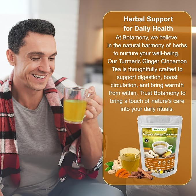 BOTAMONY, Premium 65 Turmeric Ginger Cinnamon Blend Tea Bags, Support Weight, Skin and Sleep, 100% Natural & No Additives & Caffeine Free