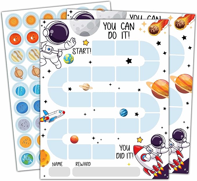 10 Outer Space Astronaut Reward Chart with 216 Round Stickers, Incentive Behavior Chart for Kids at Home Classroom, Kids Routine Daily Chore Sticker Chart-A18