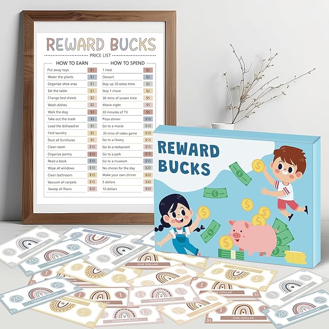EZdhuawuse Reward Bucks Charts for Kids - Christmas Gifts 633P Good Behavior Boho Reward Chore Chart for Boys Girls, Family Housework Plan Earn Spend Props Birthday Gifts, Parent Child Play Game List