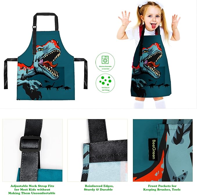 BeeGreen Kids Cooking Aprons w Adjustable Strap Kitchen Aprons w Front Pocket for Kids Toddler Painting Baking Artist
