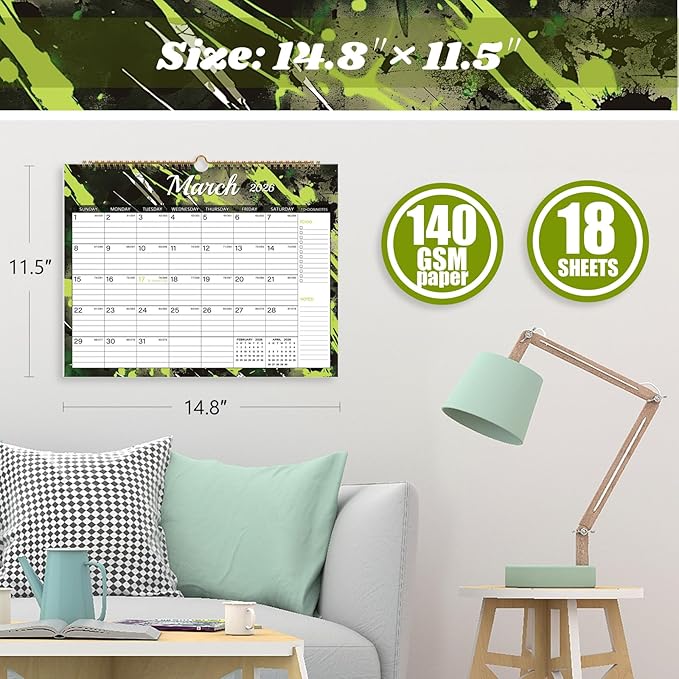 2026 Calendar, Wall Calendar 2026-2027, 18 Month Calendar January 2026 - June 2027, 14.8" X 11.5", Calendar with Twin-Wire Binding, Hanging Hook and Julian Dates (Colorful Ink)