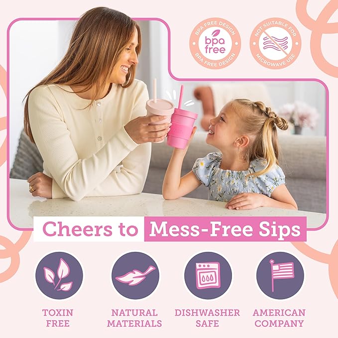 Grow Forward Bamboo Kids Cups with Lids and Straws - 10oz Drinking Cups for Kids with Childproof Twist Lids & Silicone Straws - Eco Friendly, BPA Free, Non Toxic & Dishwasher Safe - Floral