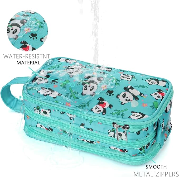 Kids Toiletry Bag for Girls, Travel Toiletry Bag for Little Young Girls Cosmetic Bag Makeup Bag Waterproof Hanging Wash Bag Toddler Toiletries, Panda Green Teal