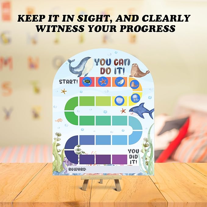 Under The Sea Reward Chart, Behavior Chart for Kids at Home, Wooden Incentive Chart Signboard with 24 Tokens, Ocean Animals Themed Sticker Charts Classroom Essentials -03