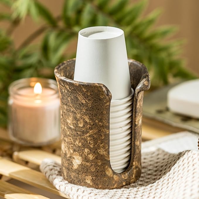 Ceramic Bathroom Cup Dispenser, 3 Oz Mouthwash Cup Dispenser Bathroom Cup Holder for Dixie Cups Rising Cups, Small Disposable Paper Cup Holders, Brown