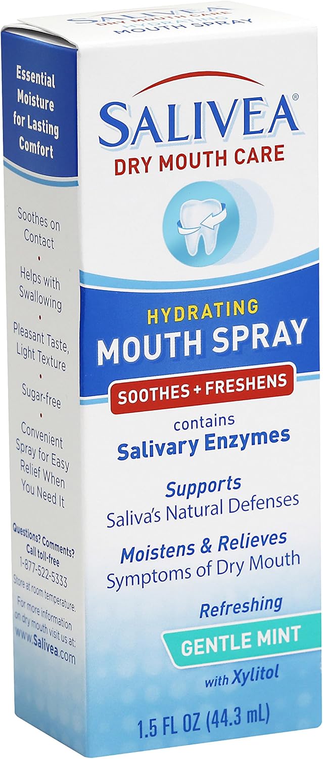 SALIVEA Extra Gentle Dry Mouth Spray - Soothing Mint Mouth Spray with Salivary Enzymes - Moisturizing Mouth Spray to Aid Dry Mouth - Supports Saliva's Natural Defenses - 250 Pumps (1.5oz Bottle)