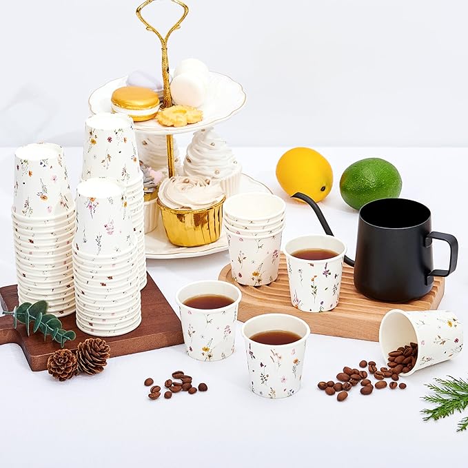 Crisky 150 Pack Paper Bathroom Cups 3oz Disposable, Elegant Design Floral Small Mouthwash Cups, Hot/Cold Beverage Coffee, Dessert for Birthday Parties, Home-use, Picnics, Ceremonies Any Events